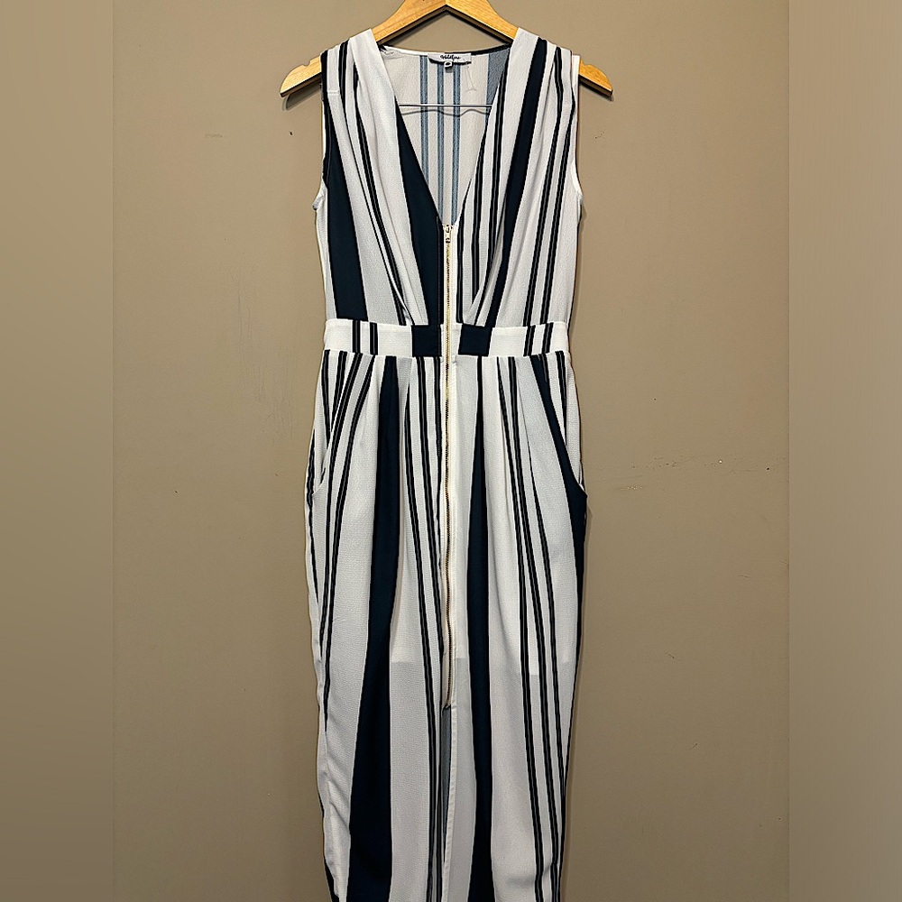 WILDFIRE HIGH-Low Gold Zip Feature Striped Dress